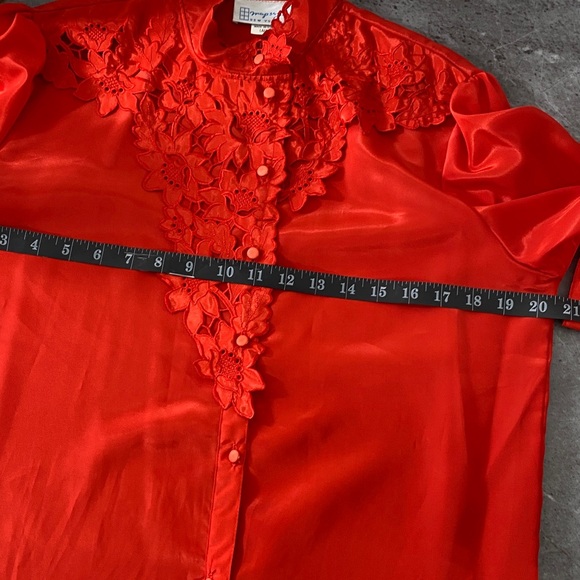 Vintage‎ Map Say NY Red Floral Vampy Blouse Women’s Med Large Button Up Western - Picture 14 of 15